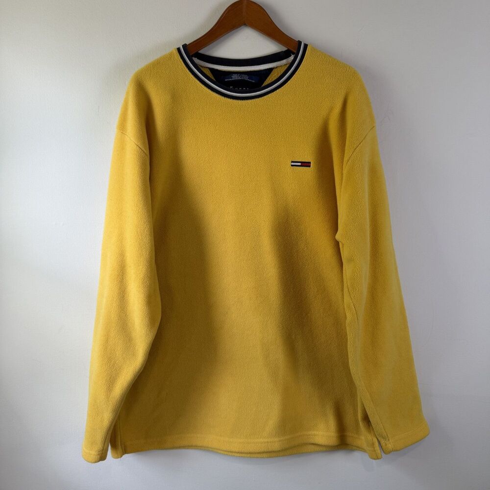 Vintage Tommy Jeans Yellow Fleece Sweatshirt Pullover - XL, 90s 00s
